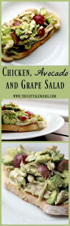 Chicken, Avocado and Grape Salad Recipe. This simple recipe is SO healthy and delicious!! From The Cottage Mama. 