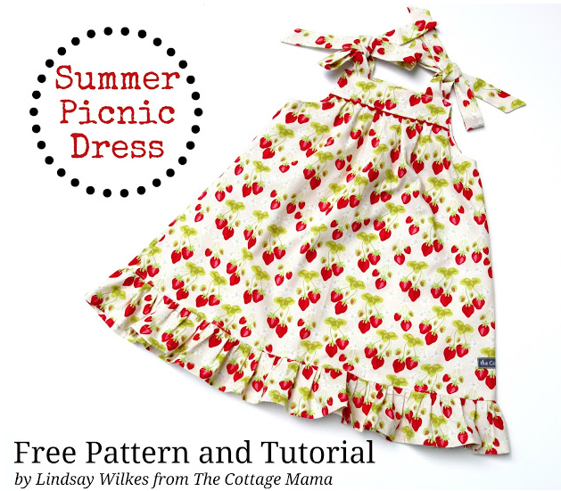 FREE Summer Picnic Dress Pattern. A wonderful EASY, Beginner sewing pattern. From The Cottage Mama Blog.
