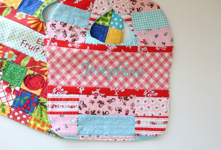 Patchwork Quilted Baby Bibs for Josephine Pattern. www.thecottagemama.com