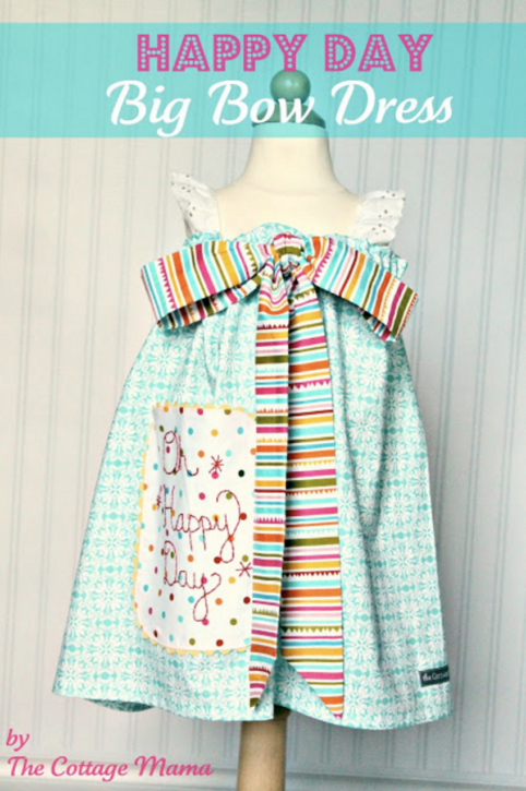 Happy Day Big Bow Dress. Free Pattern from The Cottage Mama.