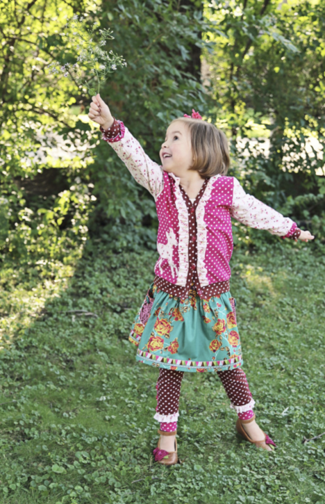 Maisie Skirt and Leggings Sewing Pattern from The Cottage Mama. Pictured with the Double Dutch Cardigan from The Cottage Mama. SO many Back to School sewing ideas!