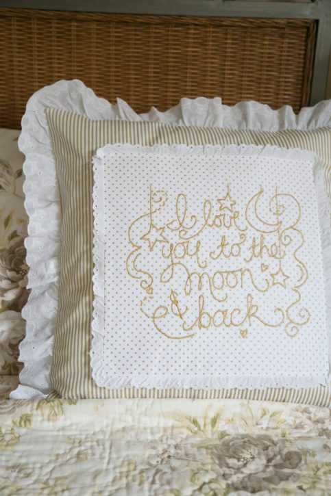Baby Lock Love of Sewing Challenge. Lindsay Wilkes from The Cottage Mama. Embroidered Pillow Tutorial using IQ Designer on the Baby Lock Destiny 2 Sewing Machine.