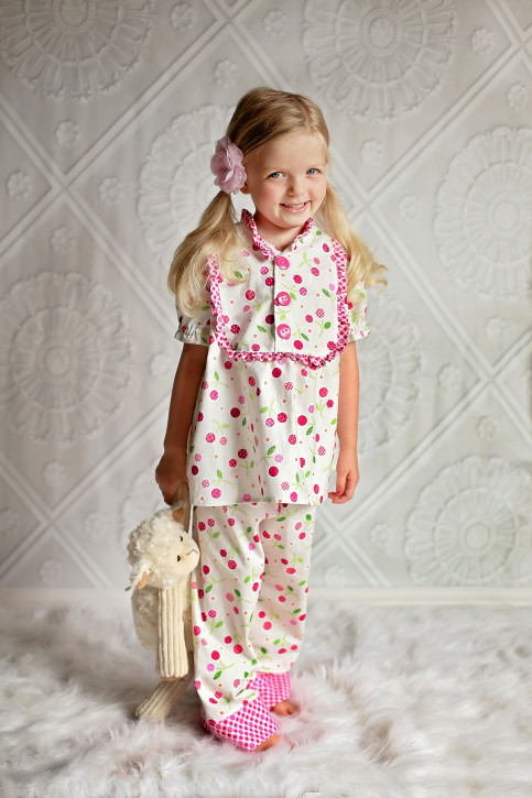 Claire Pajamas Pattern from The Cottage Mama. Size 6 month - 10 years and 18" doll pattern.