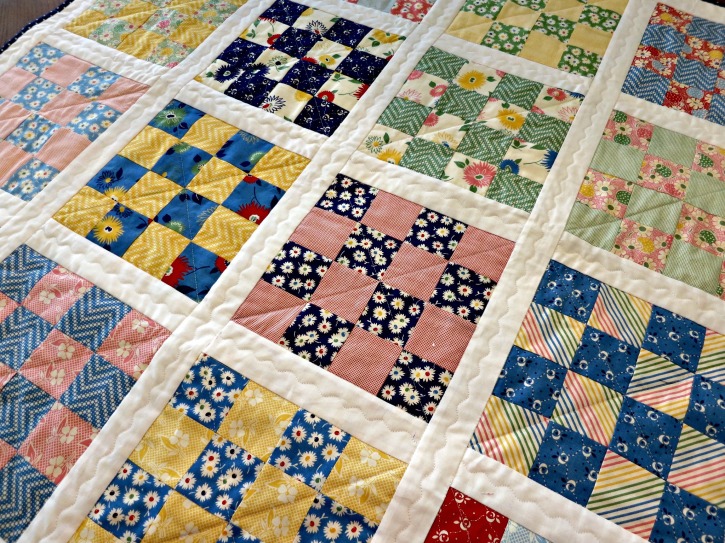Easy Jolly Bar Sixteen Patch Quilt by Grandma Jane for The Cottage Mama. www.thecottagemama.com